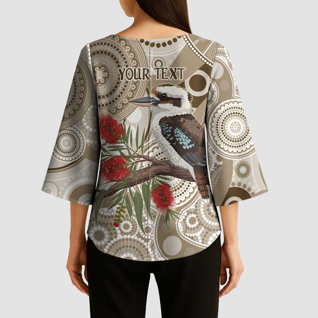 Kookaburra Bottlebrushes Personalised Kimono Sleeve Blouse Aboriginal Australian Dot Painting - Aussie Hoodie