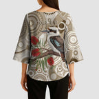 Kookaburra Bottlebrushes Personalised Kimono Sleeve Blouse Aboriginal Australian Dot Painting - Aussie Hoodie