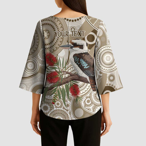 Kookaburra Bottlebrushes Personalised Kimono Sleeve Blouse Aboriginal Australian Dot Painting - Aussie Hoodie