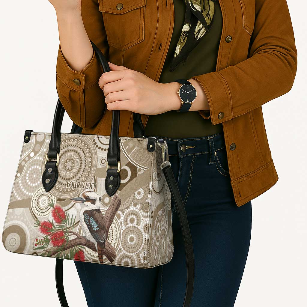 Kookaburra Bottlebrushes Personalised Leather Bag Aboriginal Australian Dot Painting - Aussie Hoodie