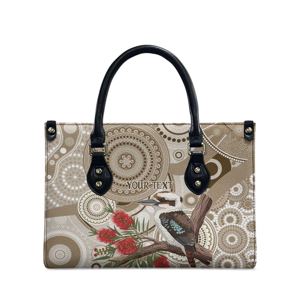 Kookaburra Bottlebrushes Personalised Leather Bag Aboriginal Australian Dot Painting - Aussie Hoodie