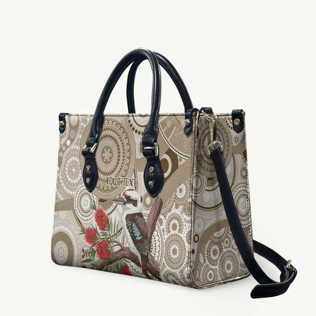 Kookaburra Bottlebrushes Personalised Leather Bag Aboriginal Australian Dot Painting - Aussie Hoodie