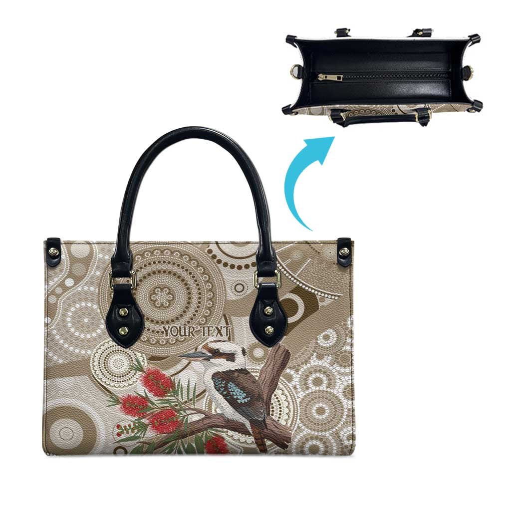 Kookaburra Bottlebrushes Personalised Leather Bag Aboriginal Australian Dot Painting - Aussie Hoodie