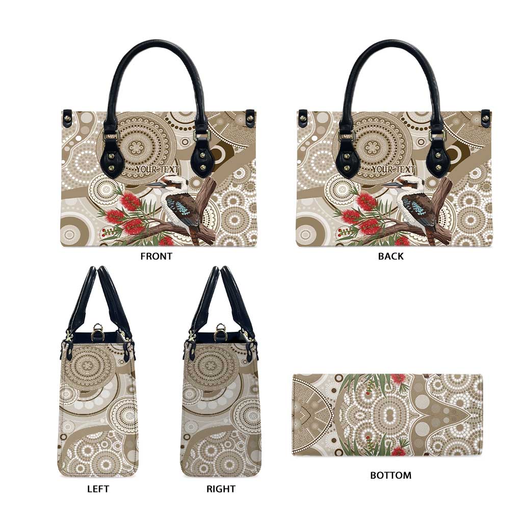 Kookaburra Bottlebrushes Personalised Leather Bag Aboriginal Australian Dot Painting - Aussie Hoodie