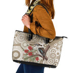 Kookaburra Bottlebrushes Personalised Leather Tote Bag Aboriginal Australian Dot Painting - Aussie Hoodie
