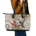 Kookaburra Bottlebrushes Personalised Leather Tote Bag Aboriginal Australian Dot Painting - Aussie Hoodie