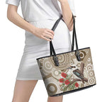 Kookaburra Bottlebrushes Personalised Leather Tote Bag Aboriginal Australian Dot Painting - Aussie Hoodie