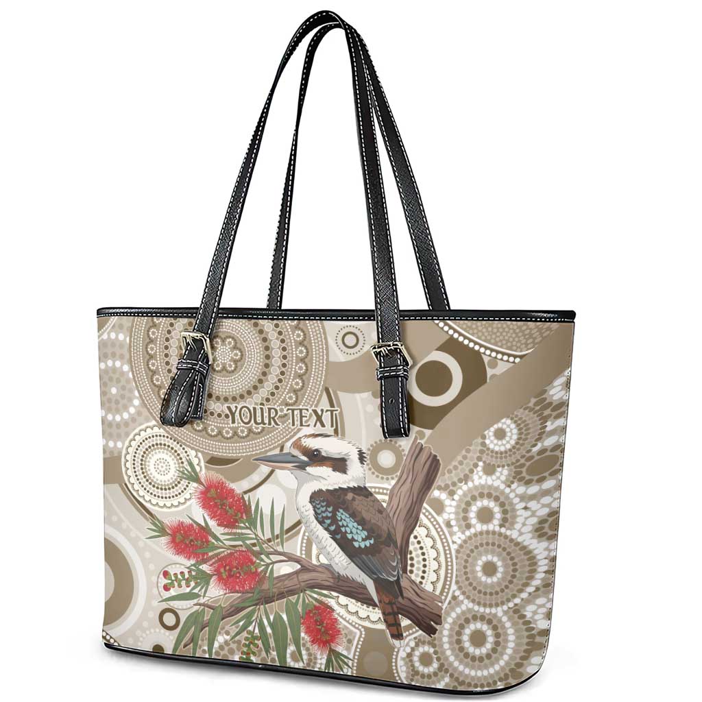 Kookaburra Bottlebrushes Personalised Leather Tote Bag Aboriginal Australian Dot Painting - Aussie Hoodie