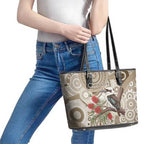Kookaburra Bottlebrushes Personalised Leather Tote Bag Aboriginal Australian Dot Painting - Aussie Hoodie