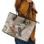 Kookaburra Bottlebrushes Personalised Leather Tote Bag Aboriginal Australian Dot Painting - Aussie Hoodie
