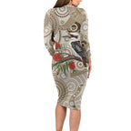 Kookaburra Bottlebrushes Personalised Long Sleeve Bodycon Dress Aboriginal Australian Dot Painting - Aussie Hoodie