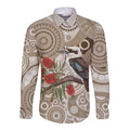 Kookaburra Bottlebrushes Personalised Long Sleeve Button Shirt Aboriginal Australian Dot Painting - Aussie Hoodie