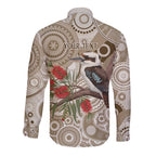Kookaburra Bottlebrushes Personalised Long Sleeve Button Shirt Aboriginal Australian Dot Painting - Aussie Hoodie