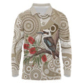Kookaburra Bottlebrushes Personalised Long Sleeve Polo Shirt Aboriginal Australian Dot Painting - Aussie Hoodie
