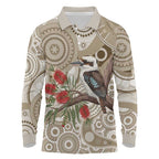 Kookaburra Bottlebrushes Personalised Long Sleeve Polo Shirt Aboriginal Australian Dot Painting - Aussie Hoodie