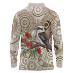 Kookaburra Bottlebrushes Personalised Long Sleeve Polo Shirt Aboriginal Australian Dot Painting - Aussie Hoodie