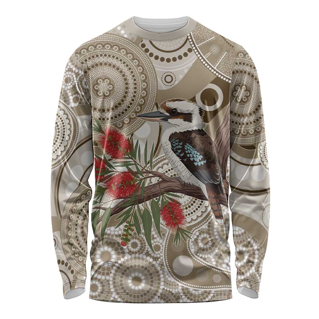 Kookaburra Bottlebrushes Personalised Long Sleeve Shirt Aboriginal Australian Dot Painting - Aussie Hoodie