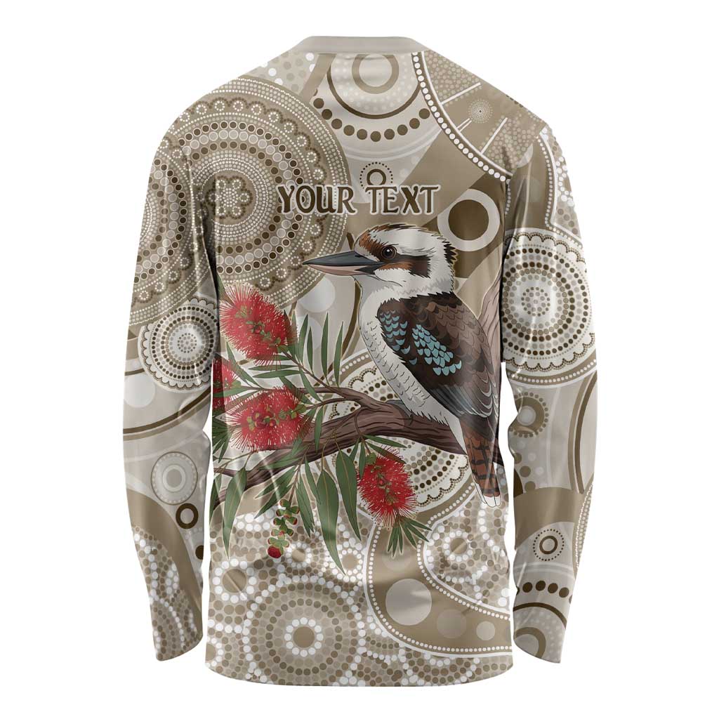 Kookaburra Bottlebrushes Personalised Long Sleeve Shirt Aboriginal Australian Dot Painting - Aussie Hoodie