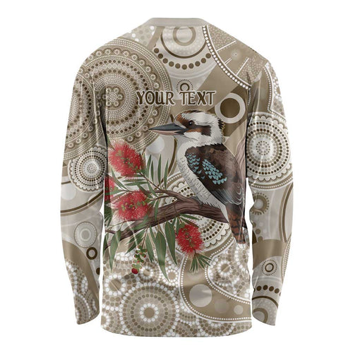 Kookaburra Bottlebrushes Personalised Long Sleeve Shirt Aboriginal Australian Dot Painting - Aussie Hoodie