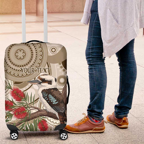 Kookaburra Bottlebrushes Personalised Luggage Cover Aboriginal Australian Dot Painting - Aussie Hoodie