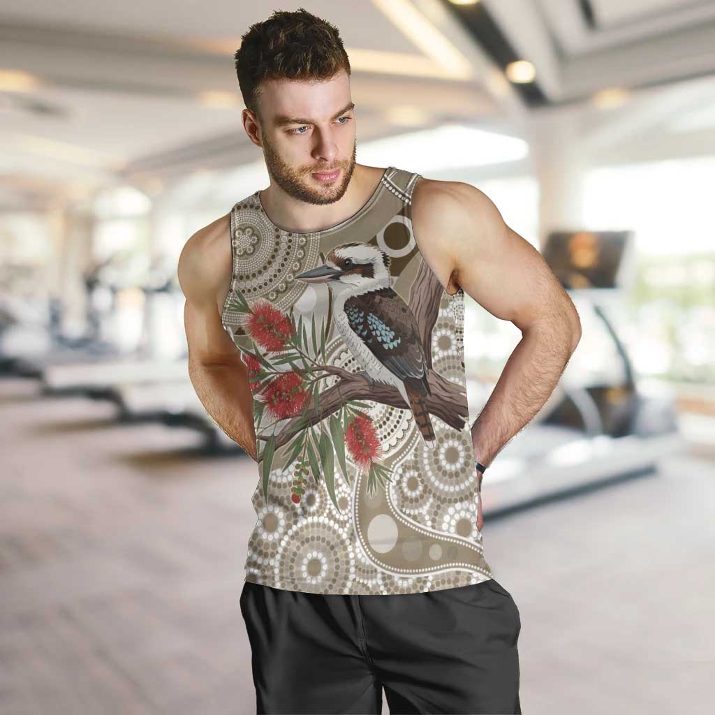 Kookaburra Bottlebrushes Personalised Men Tank Top Aboriginal Australian Dot Painting - Aussie Hoodie