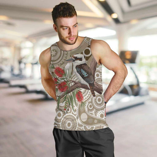 Kookaburra Bottlebrushes Personalised Men Tank Top Aboriginal Australian Dot Painting - Aussie Hoodie