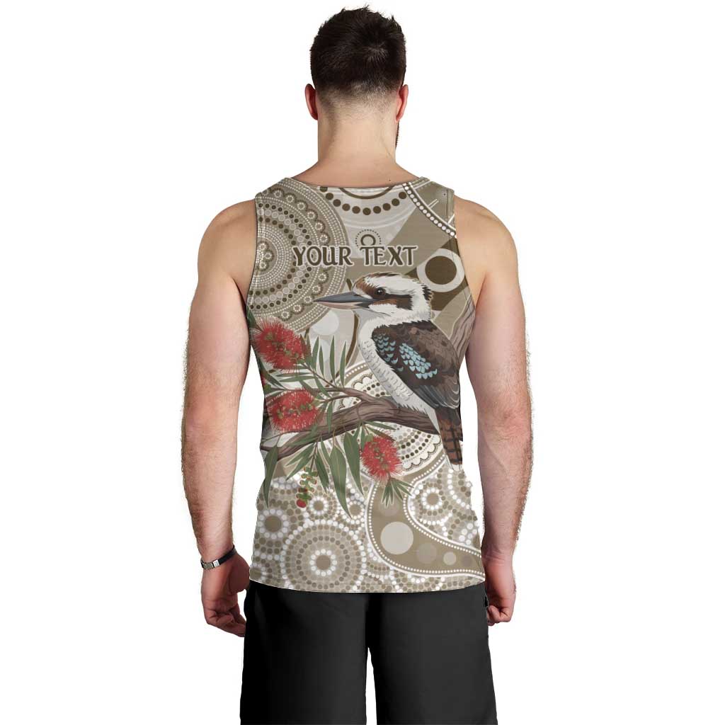 Kookaburra Bottlebrushes Personalised Men Tank Top Aboriginal Australian Dot Painting - Aussie Hoodie