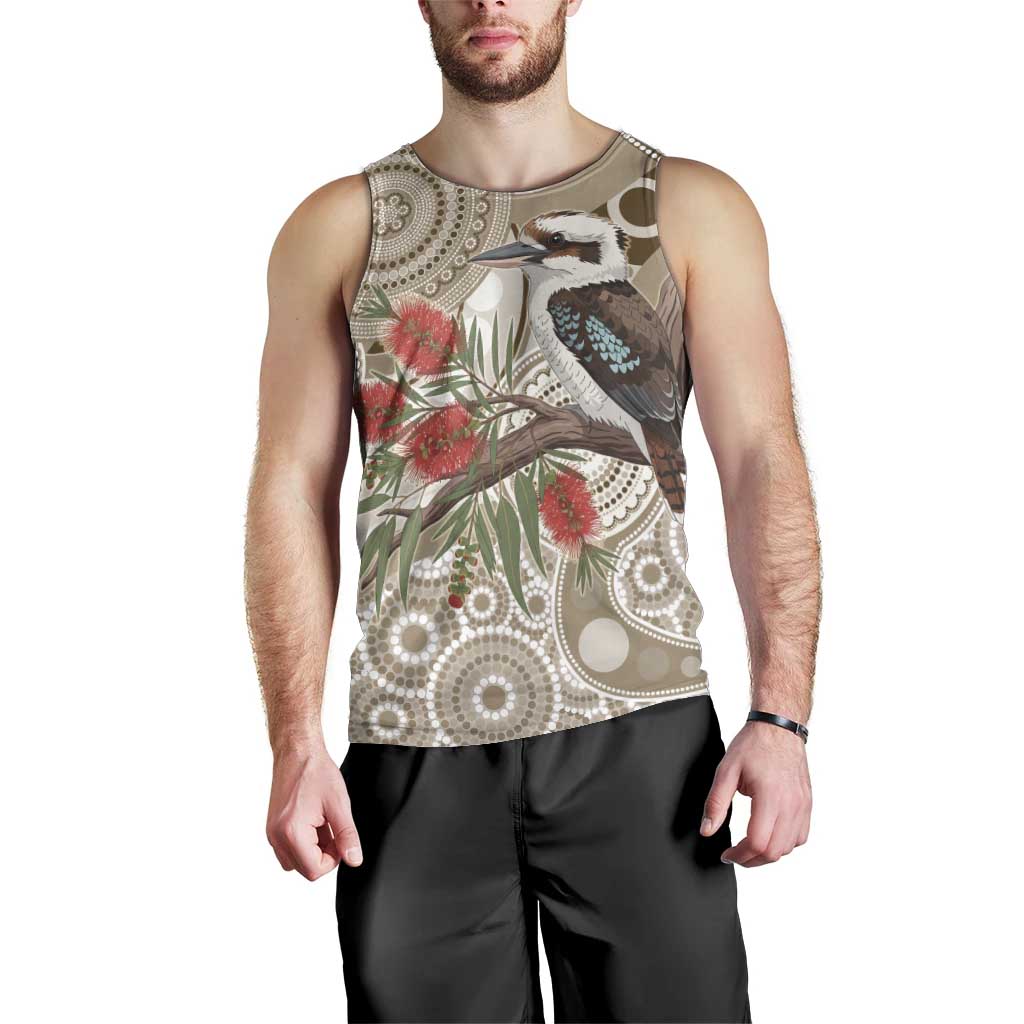 Kookaburra Bottlebrushes Personalised Men Tank Top Aboriginal Australian Dot Painting - Aussie Hoodie