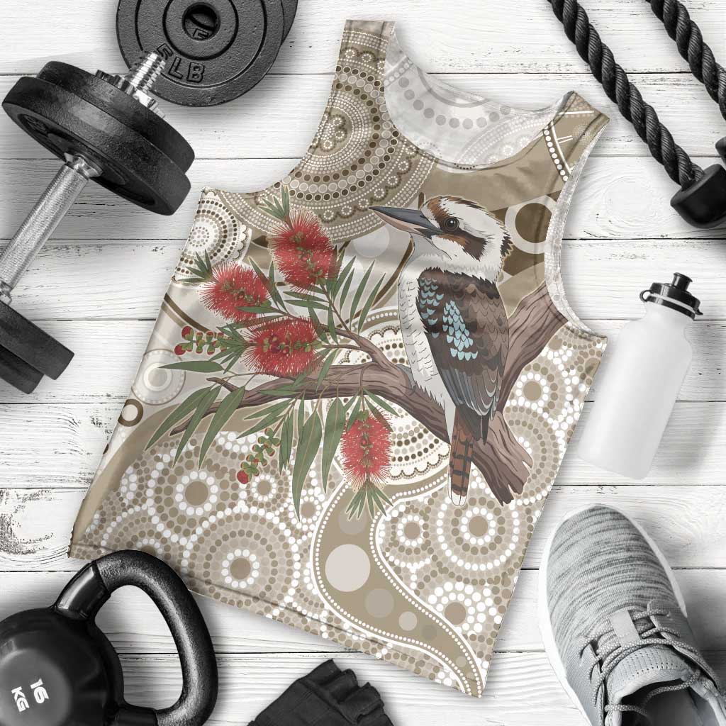 Kookaburra Bottlebrushes Personalised Men Tank Top Aboriginal Australian Dot Painting - Aussie Hoodie
