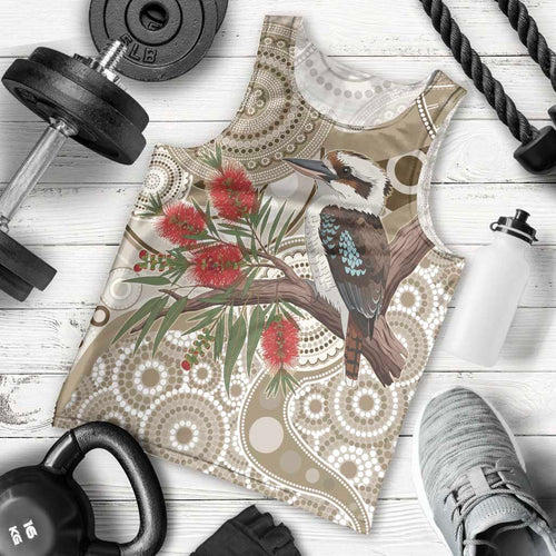 Kookaburra Bottlebrushes Personalised Men Tank Top Aboriginal Australian Dot Painting - Aussie Hoodie