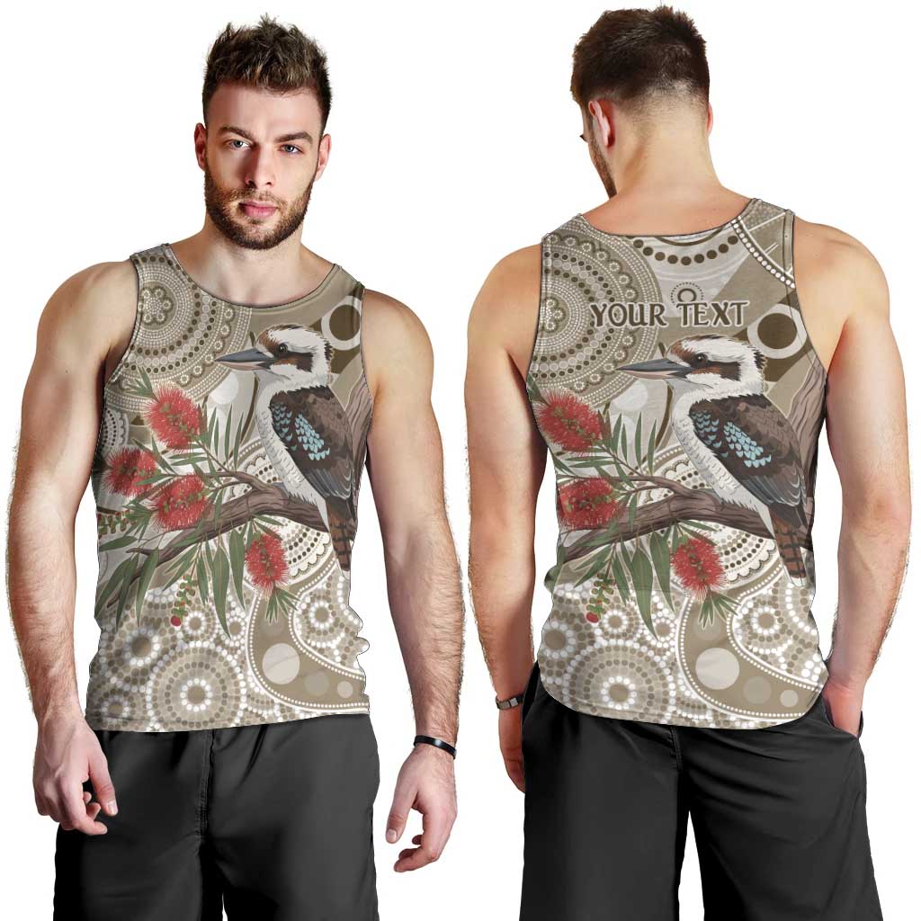 Kookaburra Bottlebrushes Personalised Men Tank Top Aboriginal Australian Dot Painting - Aussie Hoodie