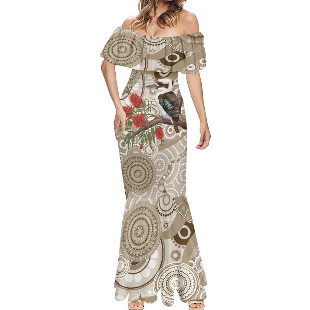Kookaburra Bottlebrushes Personalised Mermaid Dress Aboriginal Australian Dot Painting - Aussie Hoodie