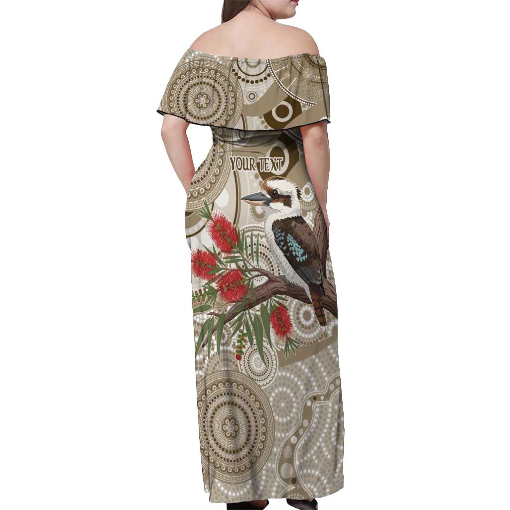 Kookaburra Bottlebrushes Personalised Off Shoulder Maxi Dress Aboriginal Australian Dot Painting - Aussie Hoodie