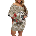 Kookaburra Bottlebrushes Personalised Off Shoulder Short Dress Aboriginal Australian Dot Painting - Aussie Hoodie