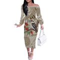 Kookaburra Bottlebrushes Personalised Off The Shoulder Long Sleeve Dress Aboriginal Australian Dot Painting - Aussie Hoodie