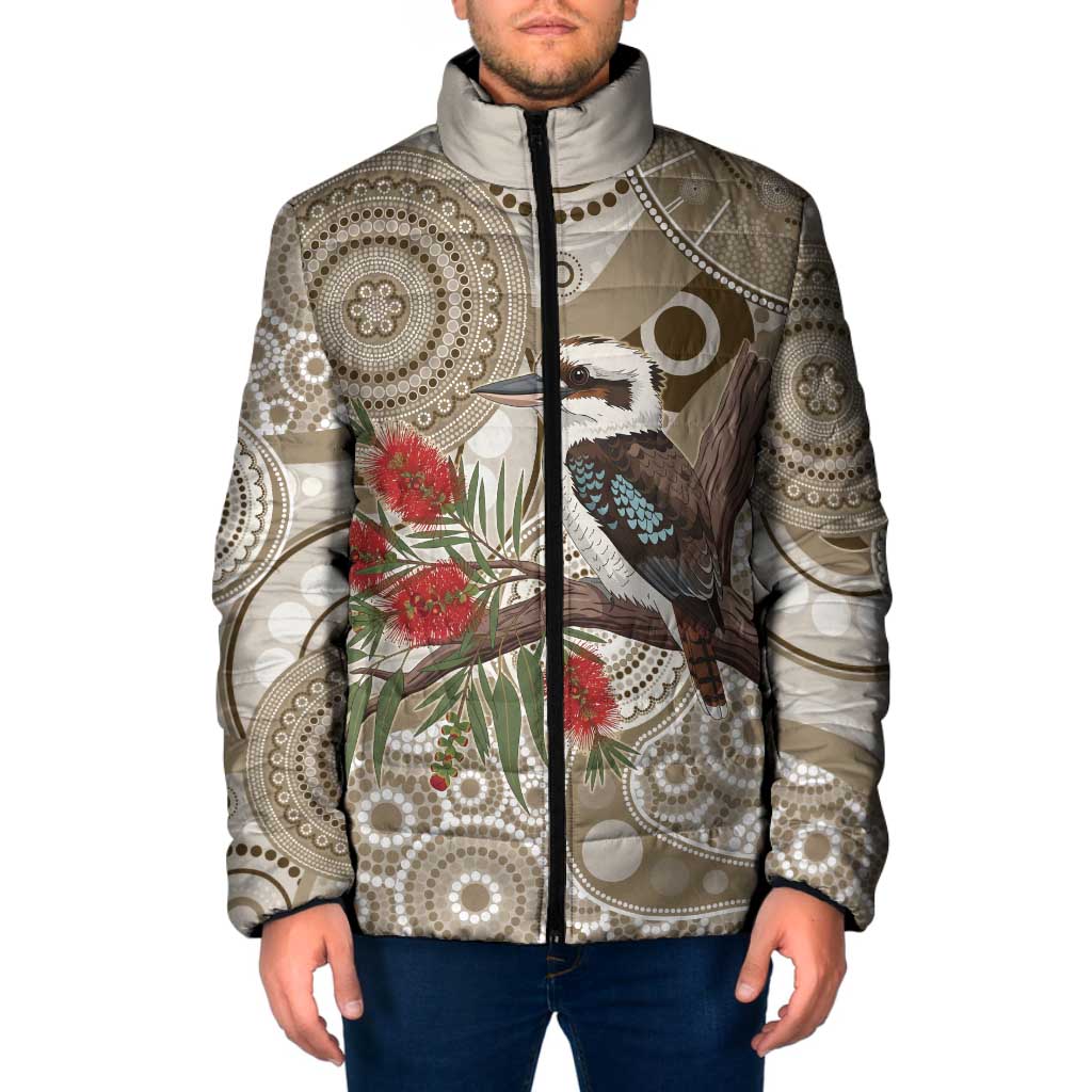 Kookaburra Bottlebrushes Personalised Padded Jacket Aboriginal Australian Dot Painting - Aussie Hoodie