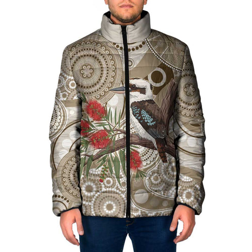 Kookaburra Bottlebrushes Personalised Padded Jacket Aboriginal Australian Dot Painting - Aussie Hoodie