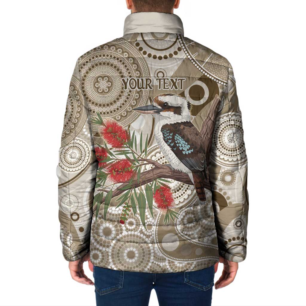 Kookaburra Bottlebrushes Personalised Padded Jacket Aboriginal Australian Dot Painting - Aussie Hoodie