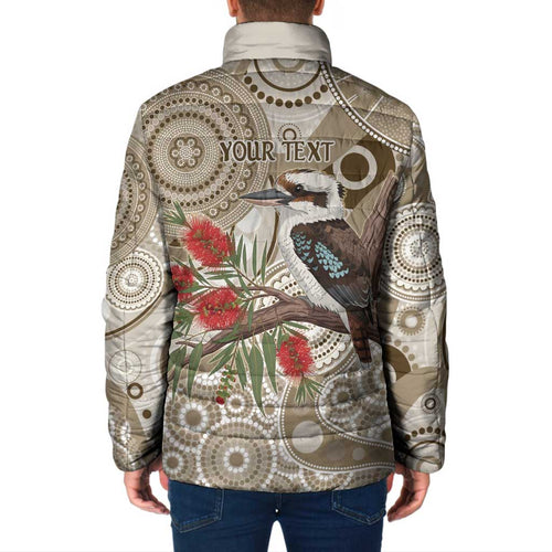 Kookaburra Bottlebrushes Personalised Padded Jacket Aboriginal Australian Dot Painting - Aussie Hoodie