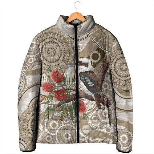 Kookaburra Bottlebrushes Personalised Padded Jacket Aboriginal Australian Dot Painting - Aussie Hoodie