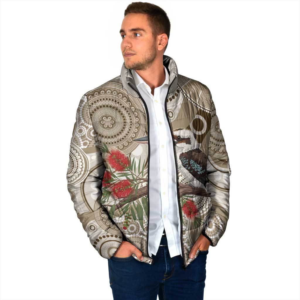 Kookaburra Bottlebrushes Personalised Padded Jacket Aboriginal Australian Dot Painting - Aussie Hoodie