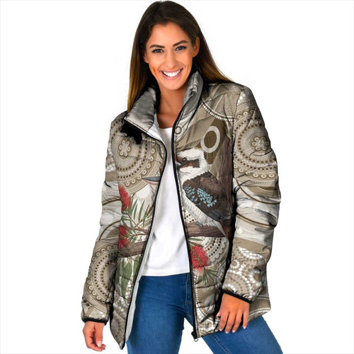 Kookaburra Bottlebrushes Personalised Padded Jacket Aboriginal Australian Dot Painting - Aussie Hoodie