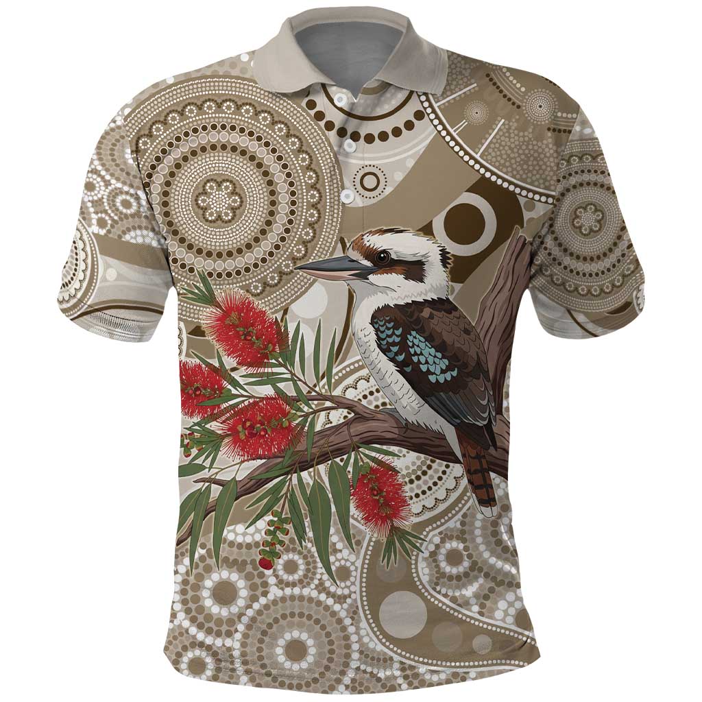 Kookaburra Bottlebrushes Personalised Polo Shirt Aboriginal Australian Dot Painting - Aussie Hoodie