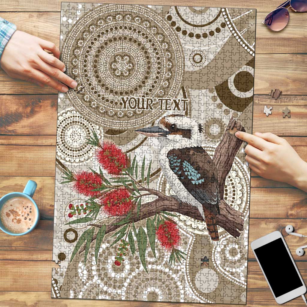 Kookaburra Bottlebrushes Personalised Puzzle Aboriginal Australian Dot Painting - Aussie Hoodie