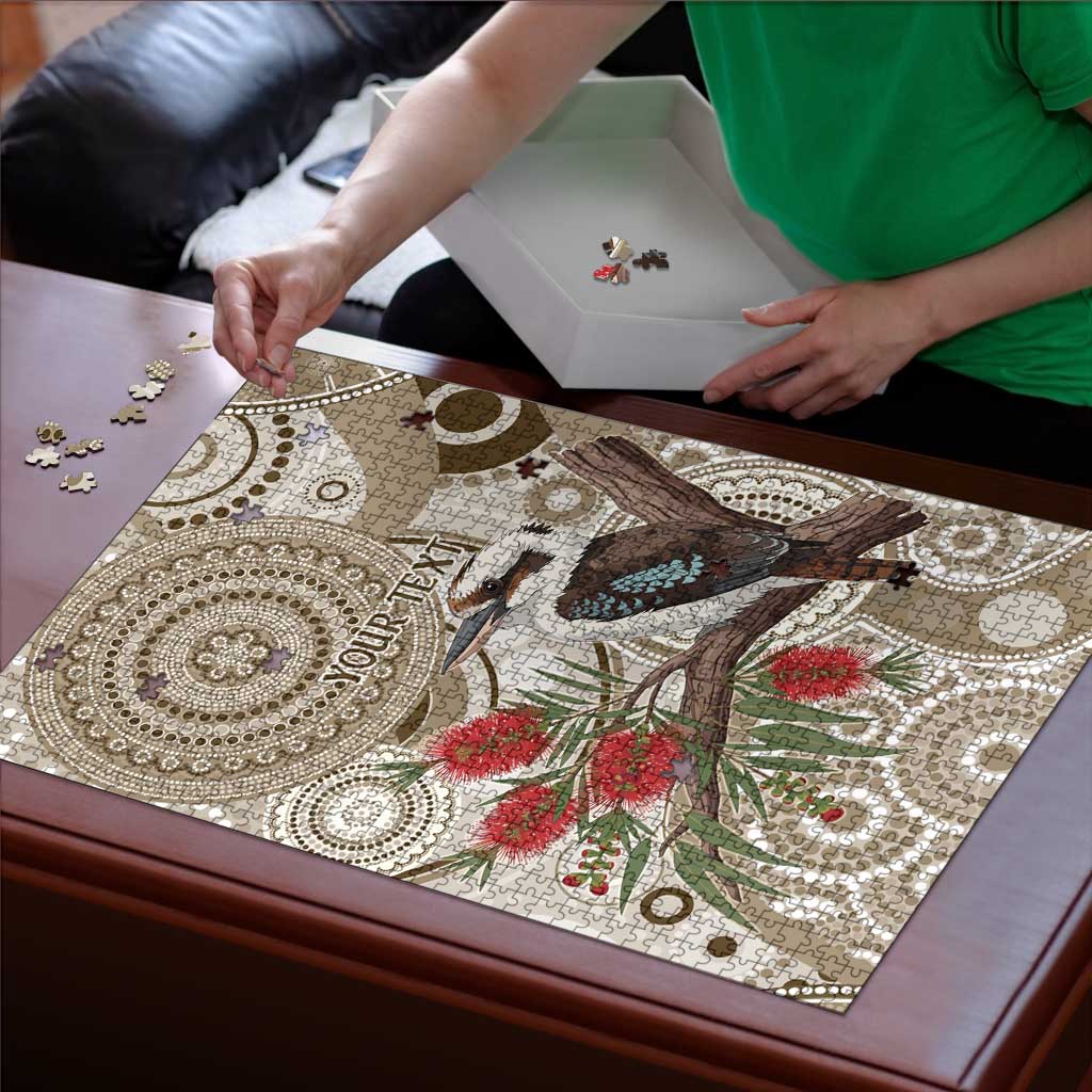 Kookaburra Bottlebrushes Personalised Puzzle Aboriginal Australian Dot Painting - Aussie Hoodie