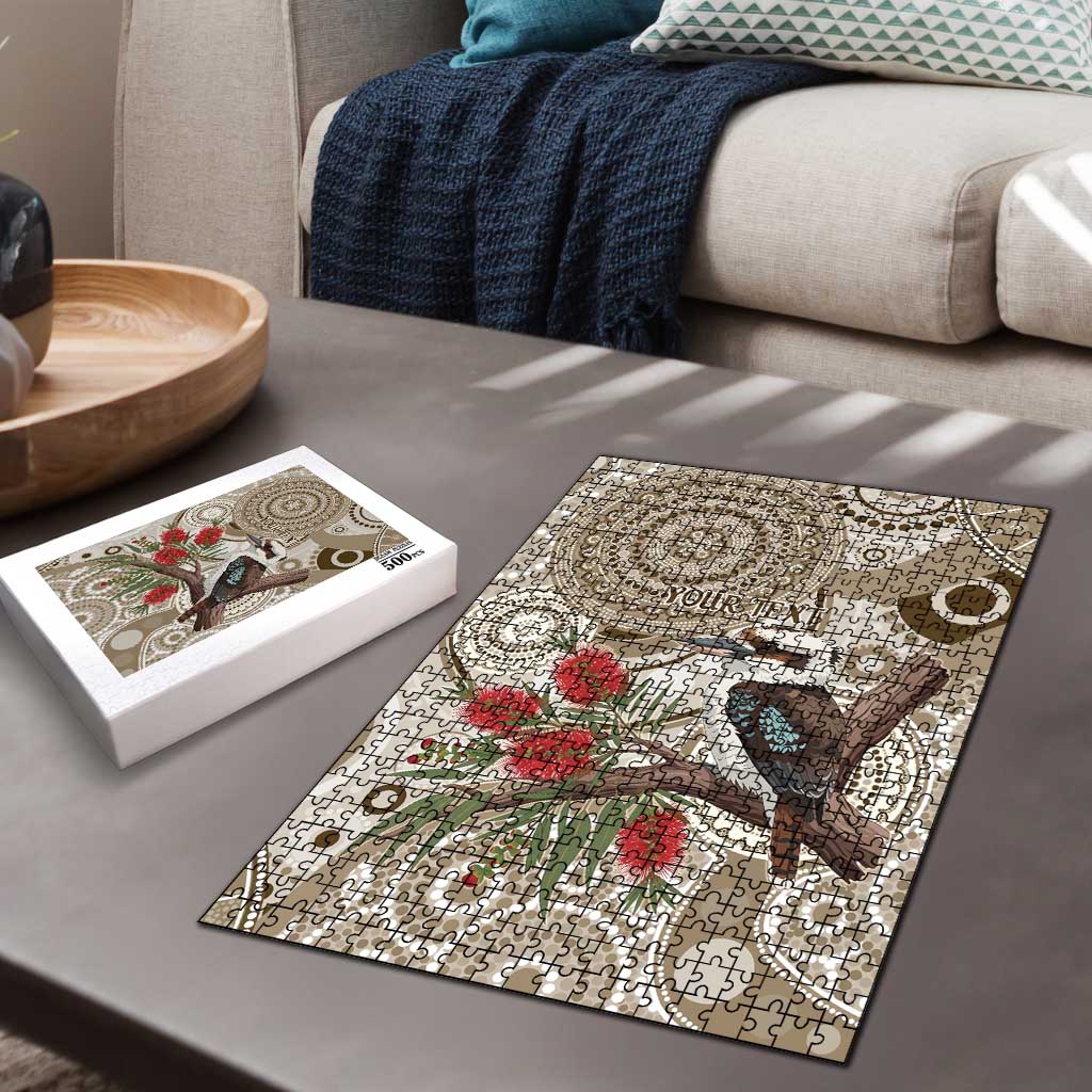 Kookaburra Bottlebrushes Personalised Puzzle Aboriginal Australian Dot Painting - Aussie Hoodie