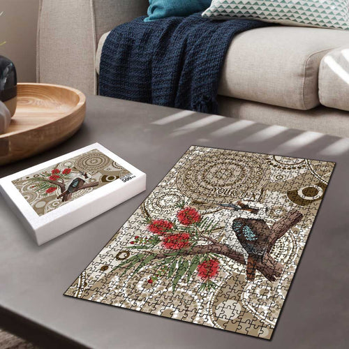 Kookaburra Bottlebrushes Personalised Puzzle Aboriginal Australian Dot Painting - Aussie Hoodie