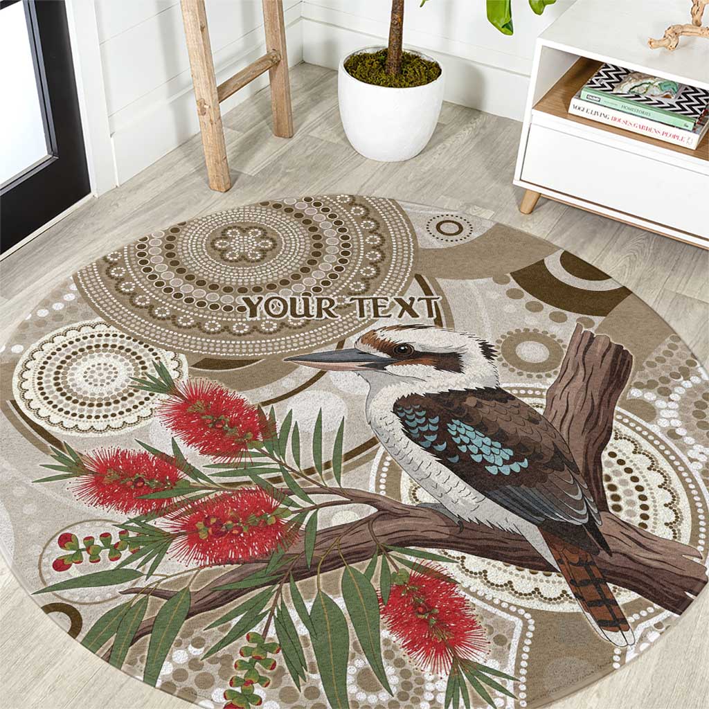 Kookaburra Bottlebrushes Personalised Round Carpet Aboriginal Australian Dot Painting - Aussie Hoodie