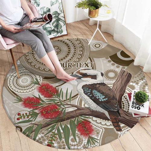 Kookaburra Bottlebrushes Personalised Round Carpet Aboriginal Australian Dot Painting - Aussie Hoodie