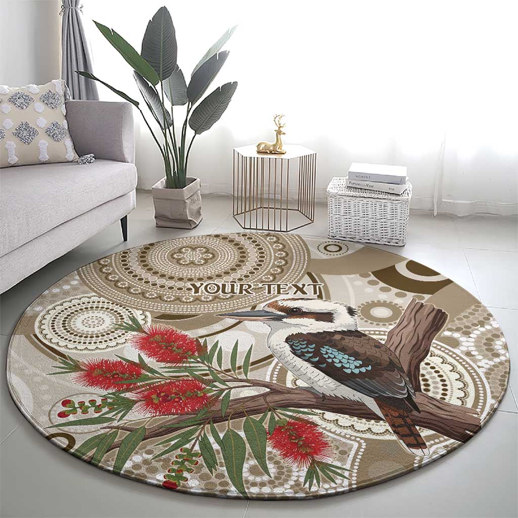 Kookaburra Bottlebrushes Personalised Round Carpet Aboriginal Australian Dot Painting - Aussie Hoodie
